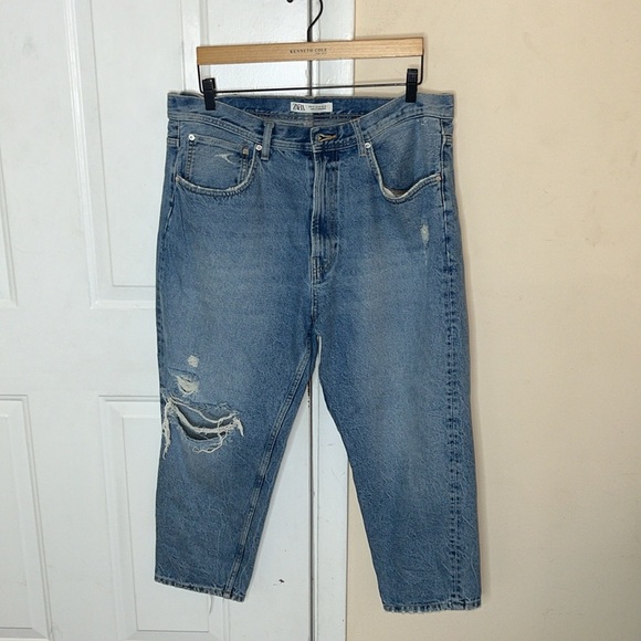 Zara High-Waisted Mom Ripped Denim Jeans Size 36 - Picture 9 of 16
